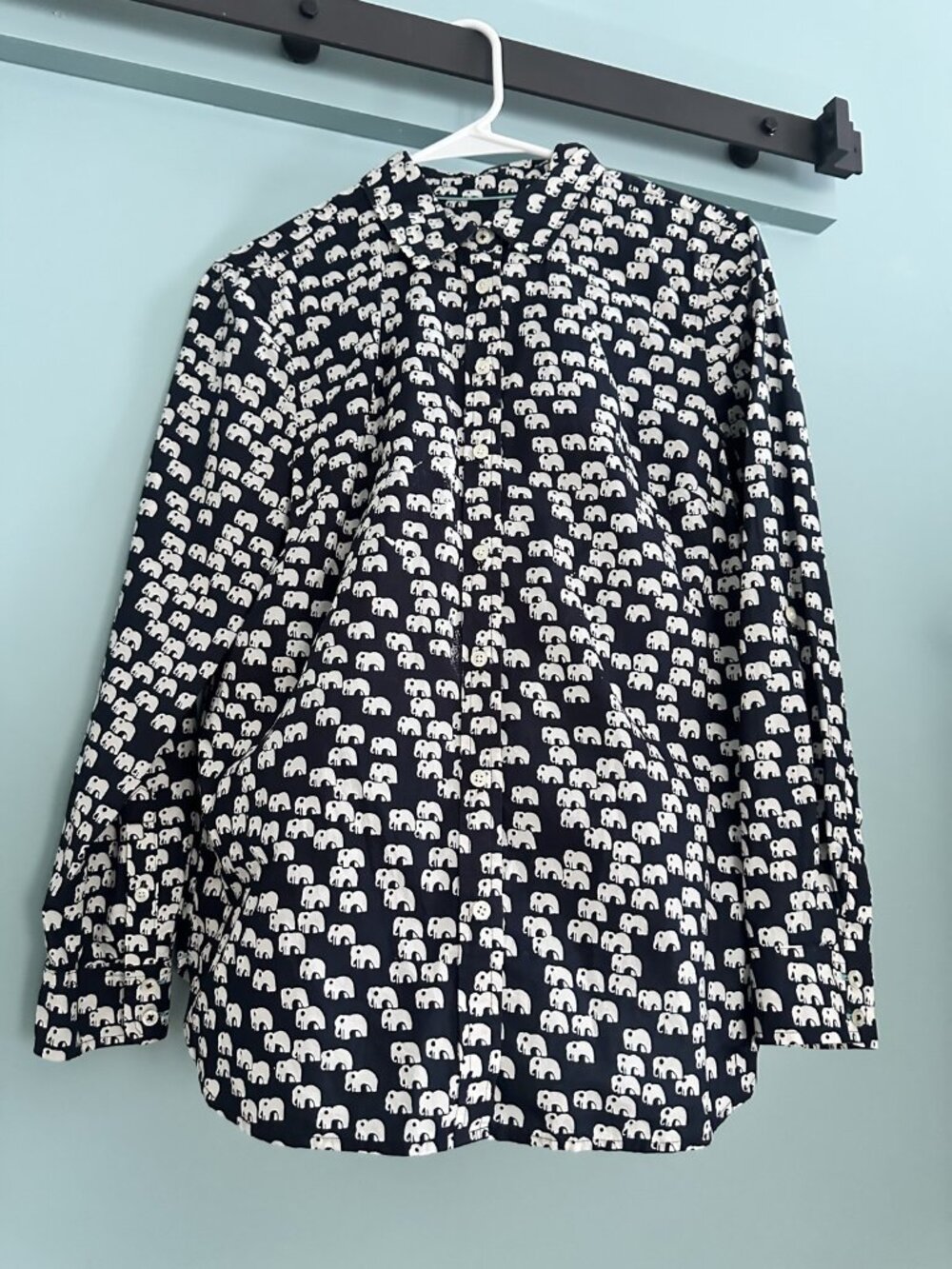 Talbots Navy Elephant Print Blouse